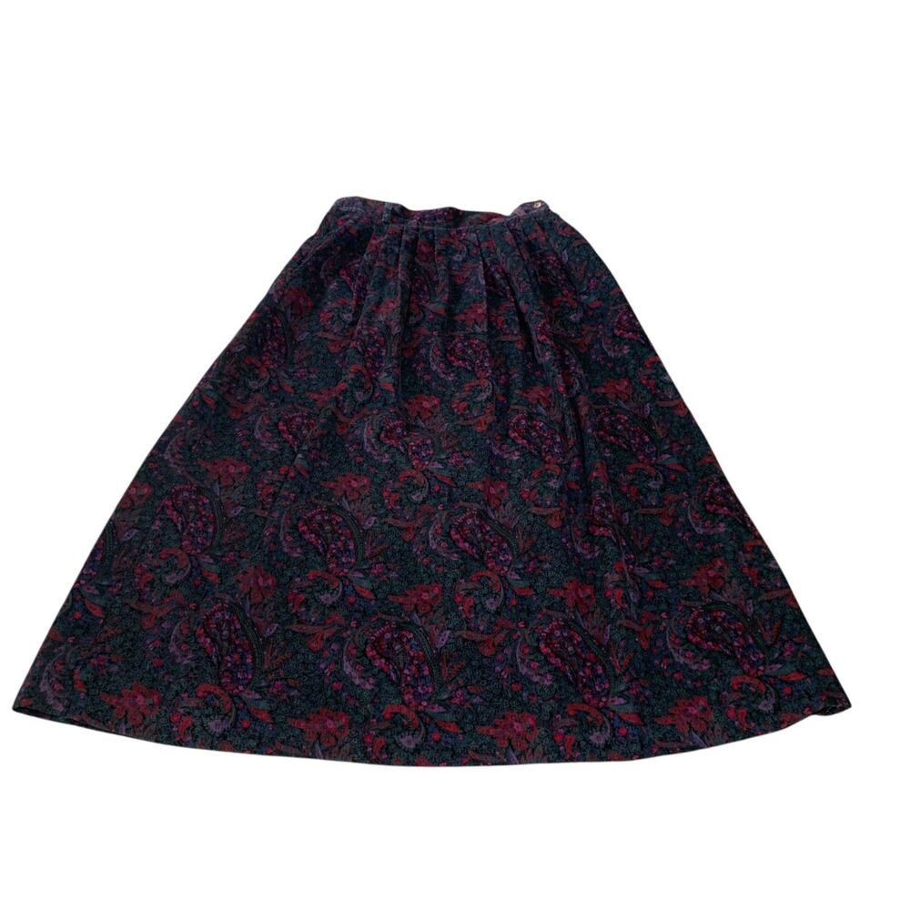LL Bean Womens Vintage 90s Corduroy Paisley Midi Skirt 10 Cottagecore Pleated - Picture 1 of 8